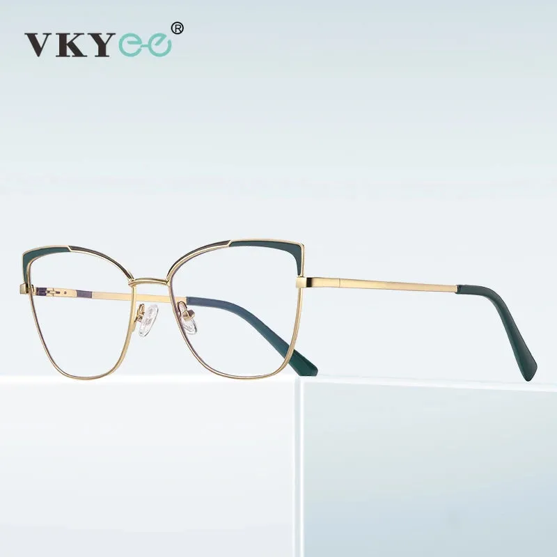 Vicky Women's Full Rim Large Square Cat Eye Alloy Reading Glasses 3104