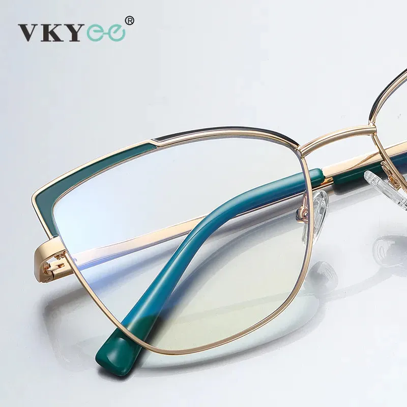Vicky Women's Full Rim Large Square Cat Eye Alloy Reading Glasses 3104