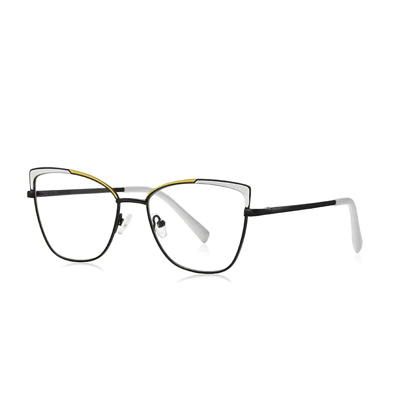Vicky Women's Full Rim Large Square Cat Eye Alloy Reading Glasses 3104