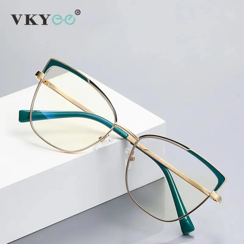 Vicky Women's Full Rim Large Square Cat Eye Alloy Reading Glasses 3104