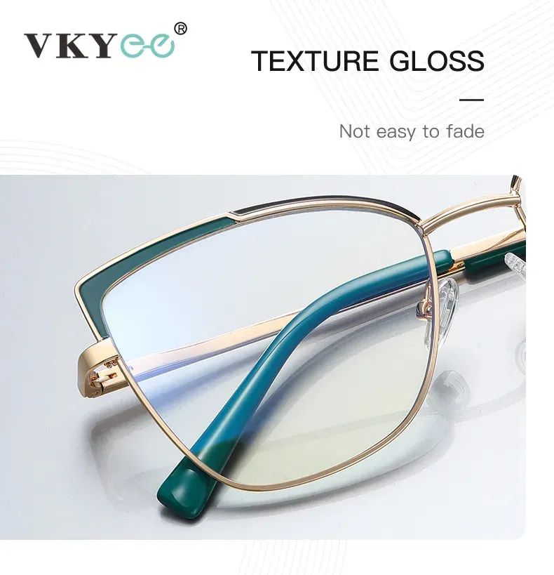 Vicky Women's Full Rim Large Square Cat Eye Alloy Reading Glasses 3104