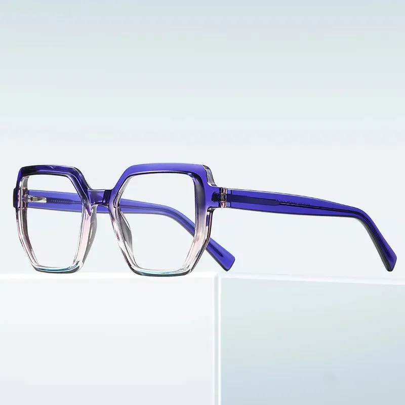Vicky Women's Full Rim Oversized Polygon Tr 90 Stainless Steel Reading Glasses 2143