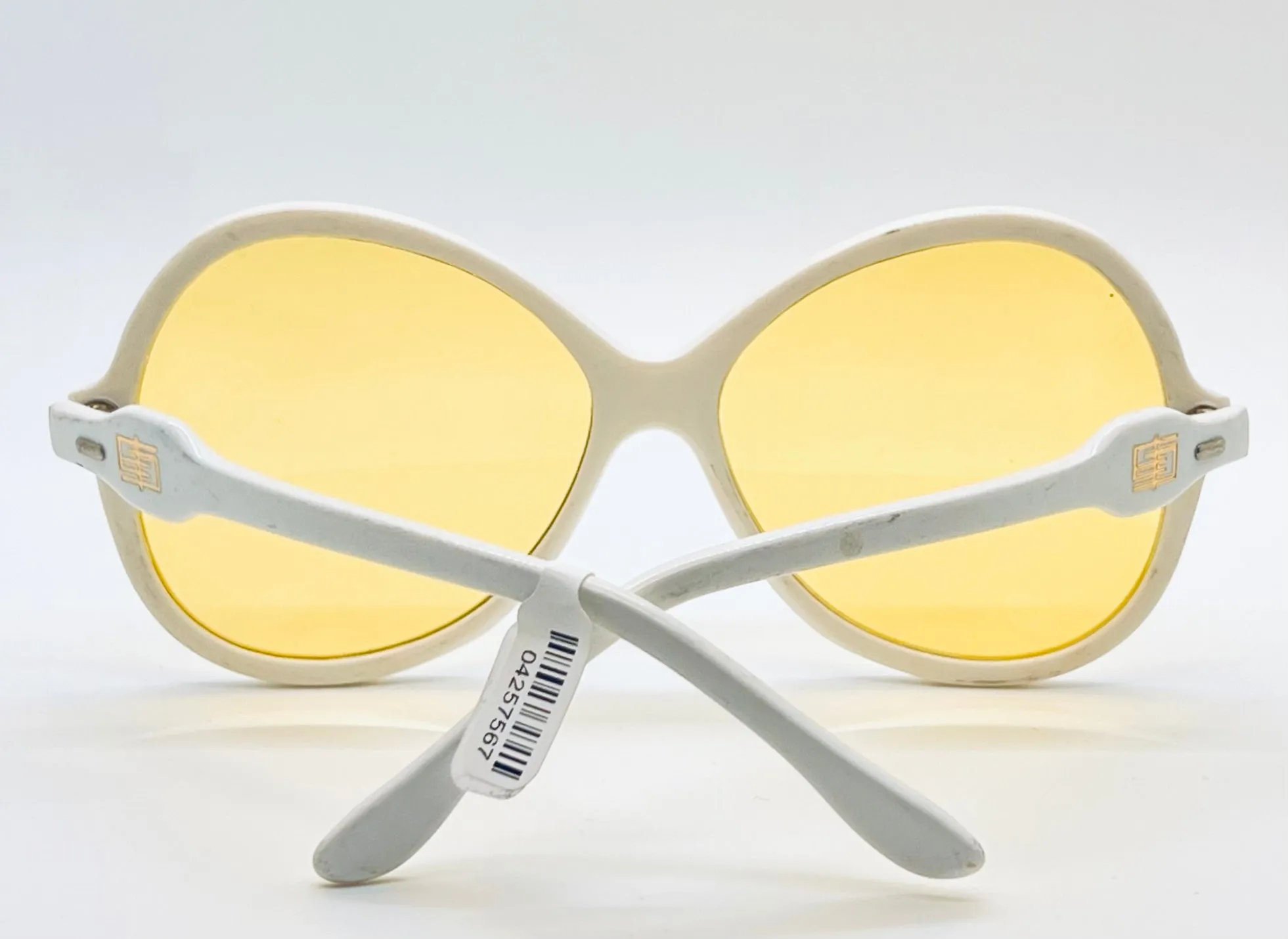 Vintage 1970s Emilio Pucci Sunglasses – NOS Pearl White with Muted Jade Accents, Original Solid Marigold Lenses-Made in France