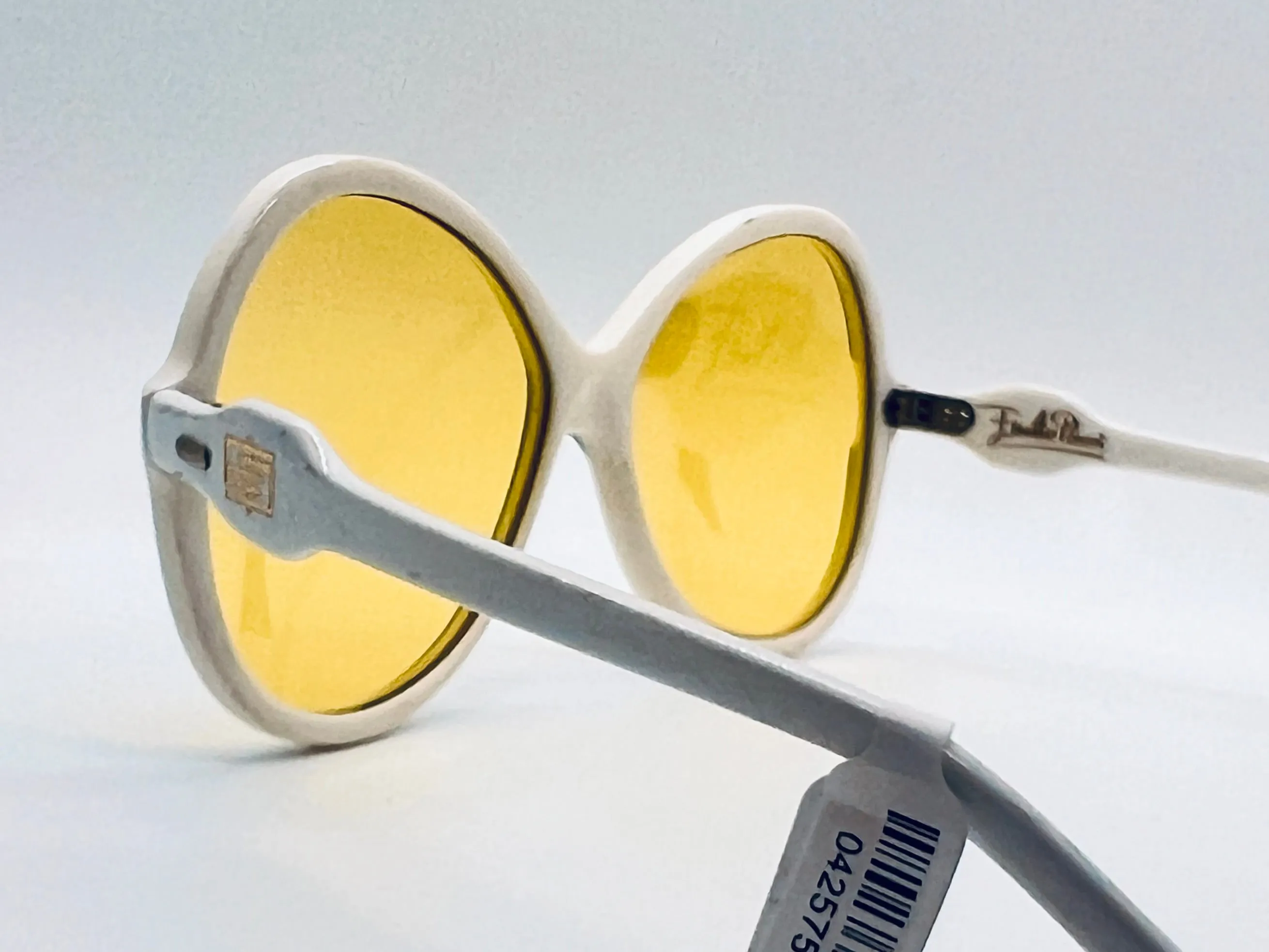 Vintage 1970s Emilio Pucci Sunglasses – NOS Pearl White with Muted Jade Accents, Original Solid Marigold Lenses-Made in France