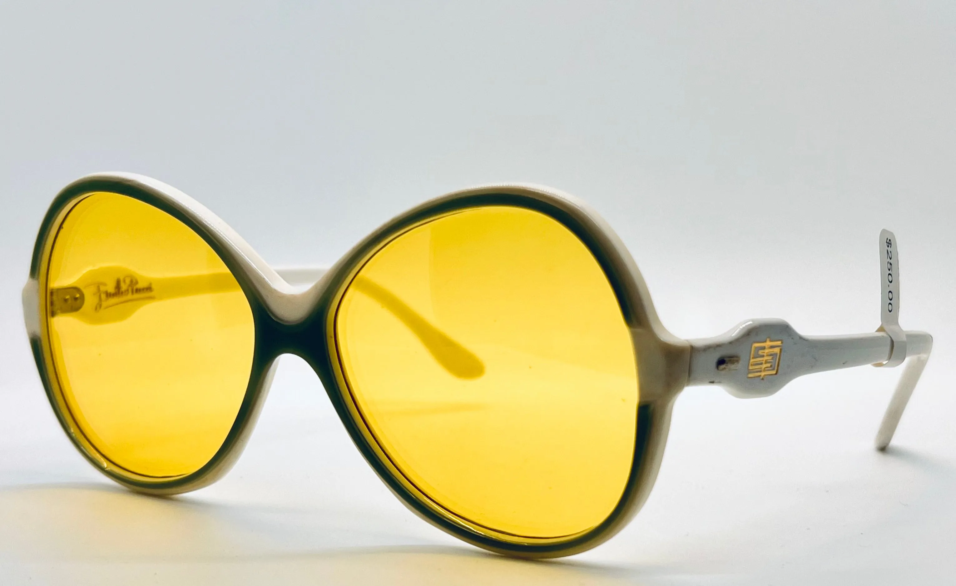 Vintage 1970s Emilio Pucci Sunglasses – NOS Pearl White with Muted Jade Accents, Original Solid Marigold Lenses-Made in France