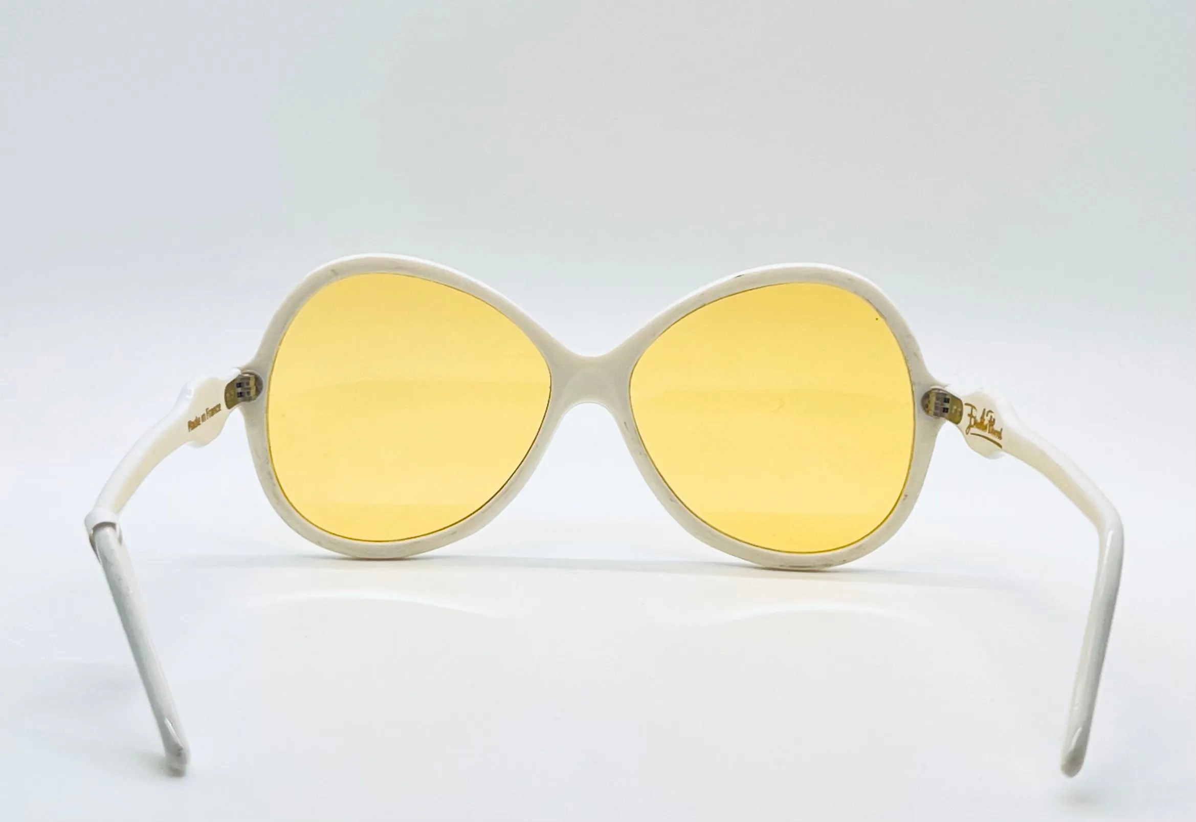 Vintage 1970s Emilio Pucci Sunglasses – NOS Pearl White with Muted Jade Accents, Original Solid Marigold Lenses-Made in France