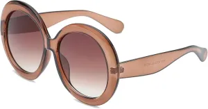 Vintage Big Round Sunglasses for Women Brown Gradient Oversized Fashion Luxury Mirror Clear