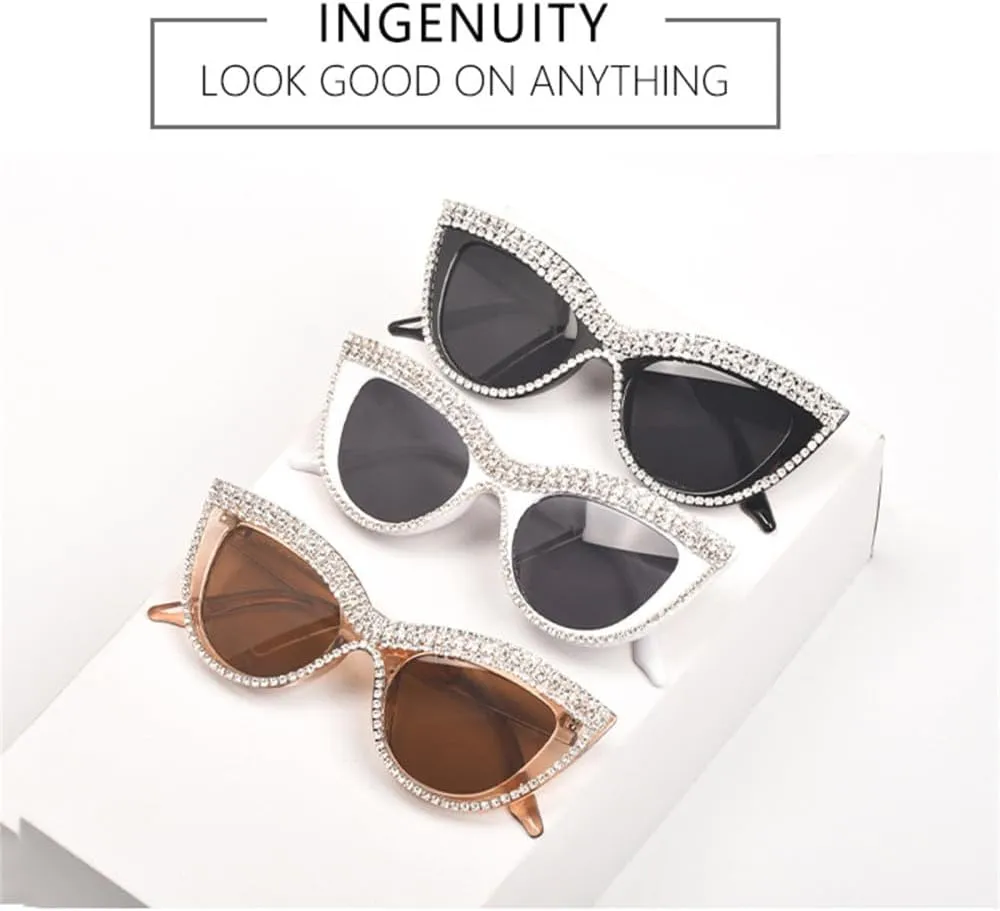 Vintage Cat Eye Sunglasses with Rhinestones Women Shades Handmade Eyewear