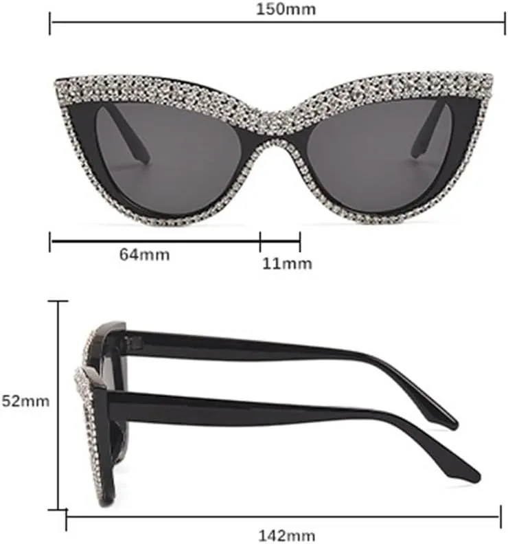 Vintage Cat Eye Sunglasses with Rhinestones Women Shades Handmade Eyewear