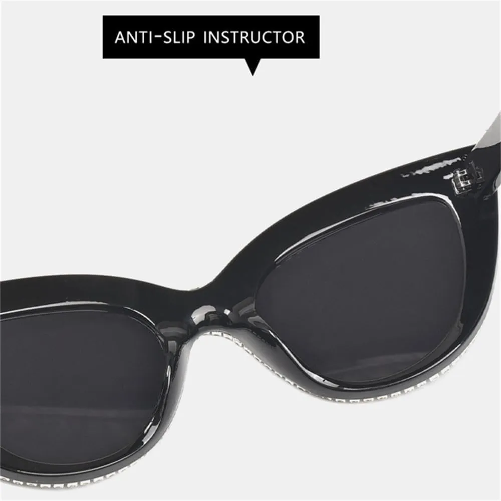 Vintage Cat Eye Sunglasses with Rhinestones Women Shades Handmade Eyewear