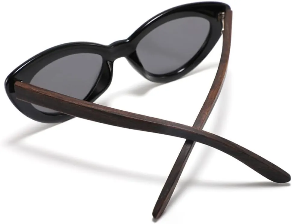Vintage Cat Eye Sunglasses Women Eyeglasses UV400 Wooden Temples Bamboo Sun Glasses for Men