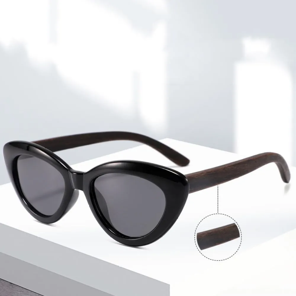 Vintage Cat Eye Sunglasses Women Eyeglasses UV400 Wooden Temples Bamboo Sun Glasses for Men