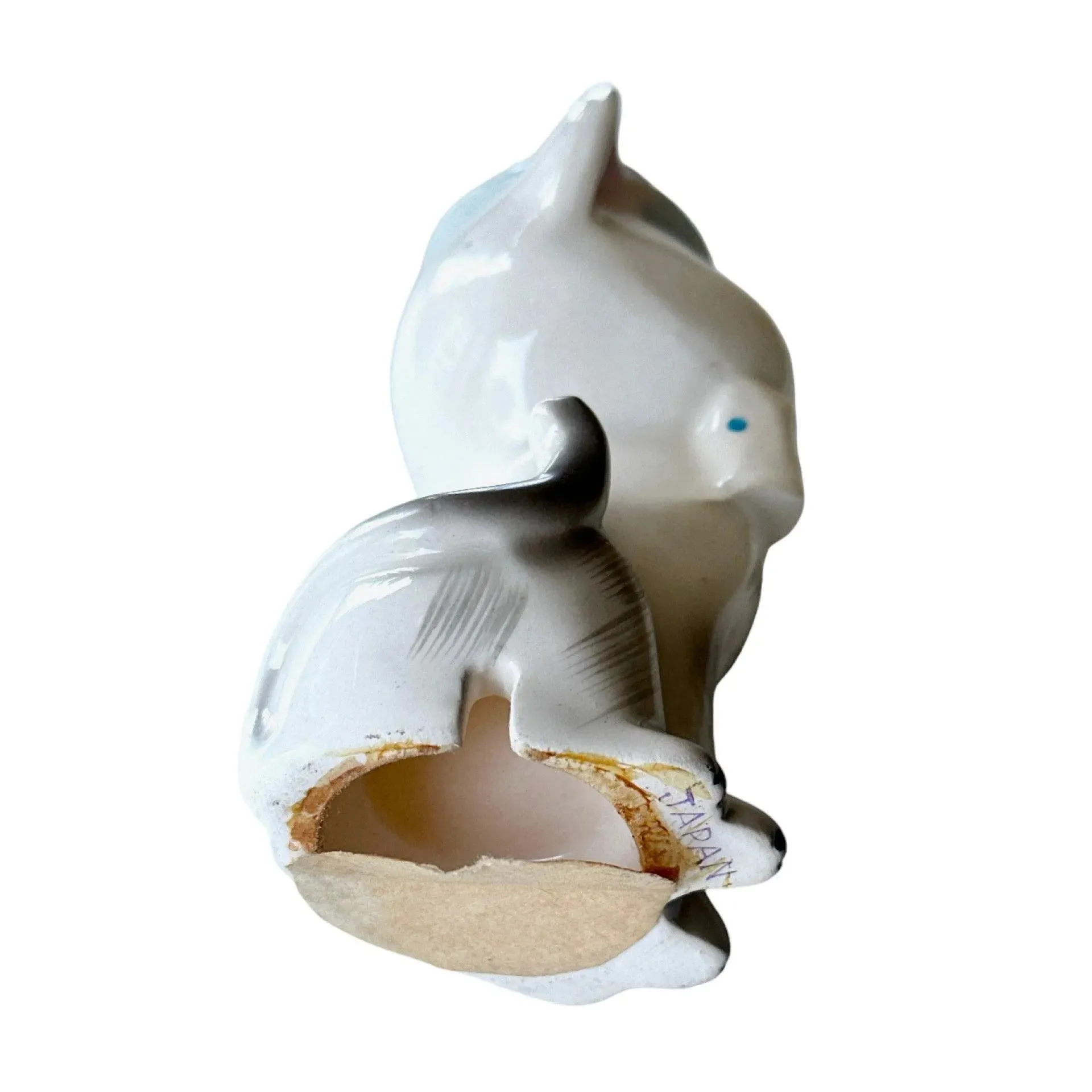 Vintage Ceramic Cat Pin Cushion with Scissors and Tape Measure - A Unique Sewing Collectible