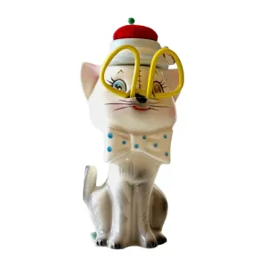 Vintage Ceramic Cat Pin Cushion with Scissors and Tape Measure - A Unique Sewing Collectible