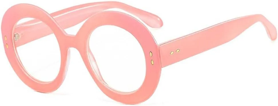 Vintage Rivet Round Frame Eyeglasses For Women Fashion Orange Pink Computer Clear Glasses Female Shade