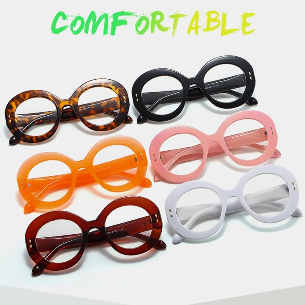 Vintage Rivet Round Frame Eyeglasses For Women Fashion Orange Pink Computer Clear Glasses Female Shade
