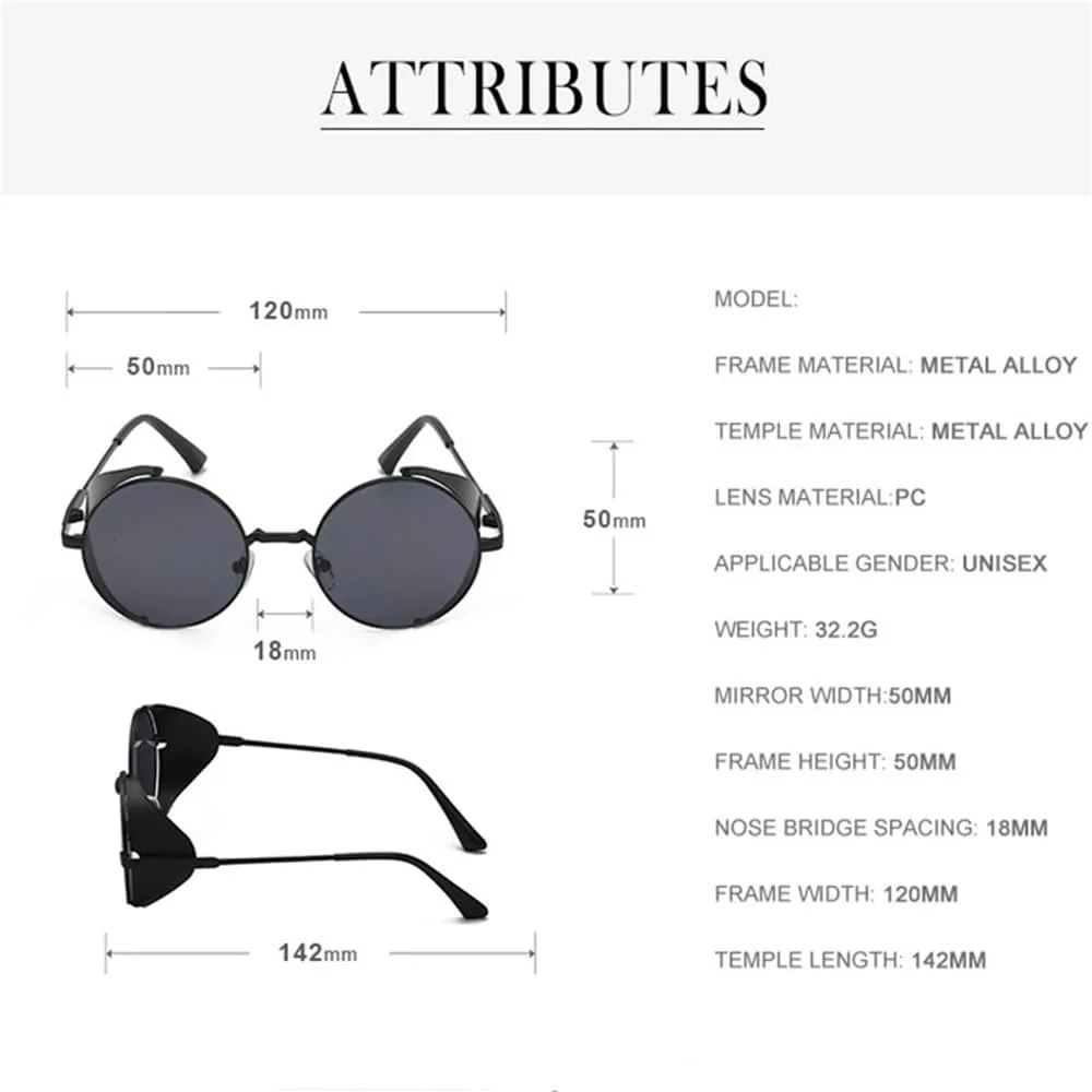 Vintage Round Steampunk Sunglasses Men Punk Sun Glasses For Male Shades