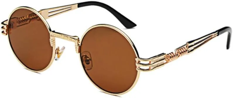 Vintage Round Steampunk Sunglasses Women Men Steam Punk Gold Eyewear Shades Clear Glasses UV400