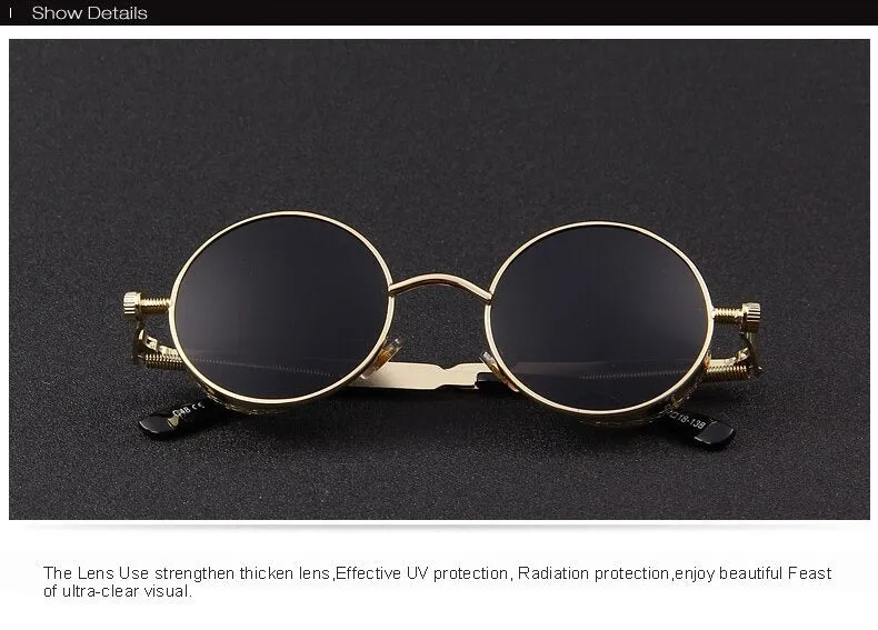 Vintage Steampunk Round Design Sunglasses for Women with UV400 Lenses