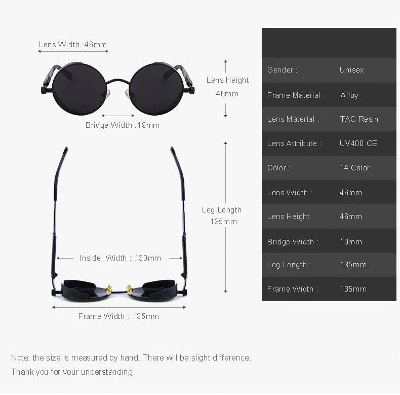Vintage Steampunk Round Design Sunglasses for Women with UV400 Lenses