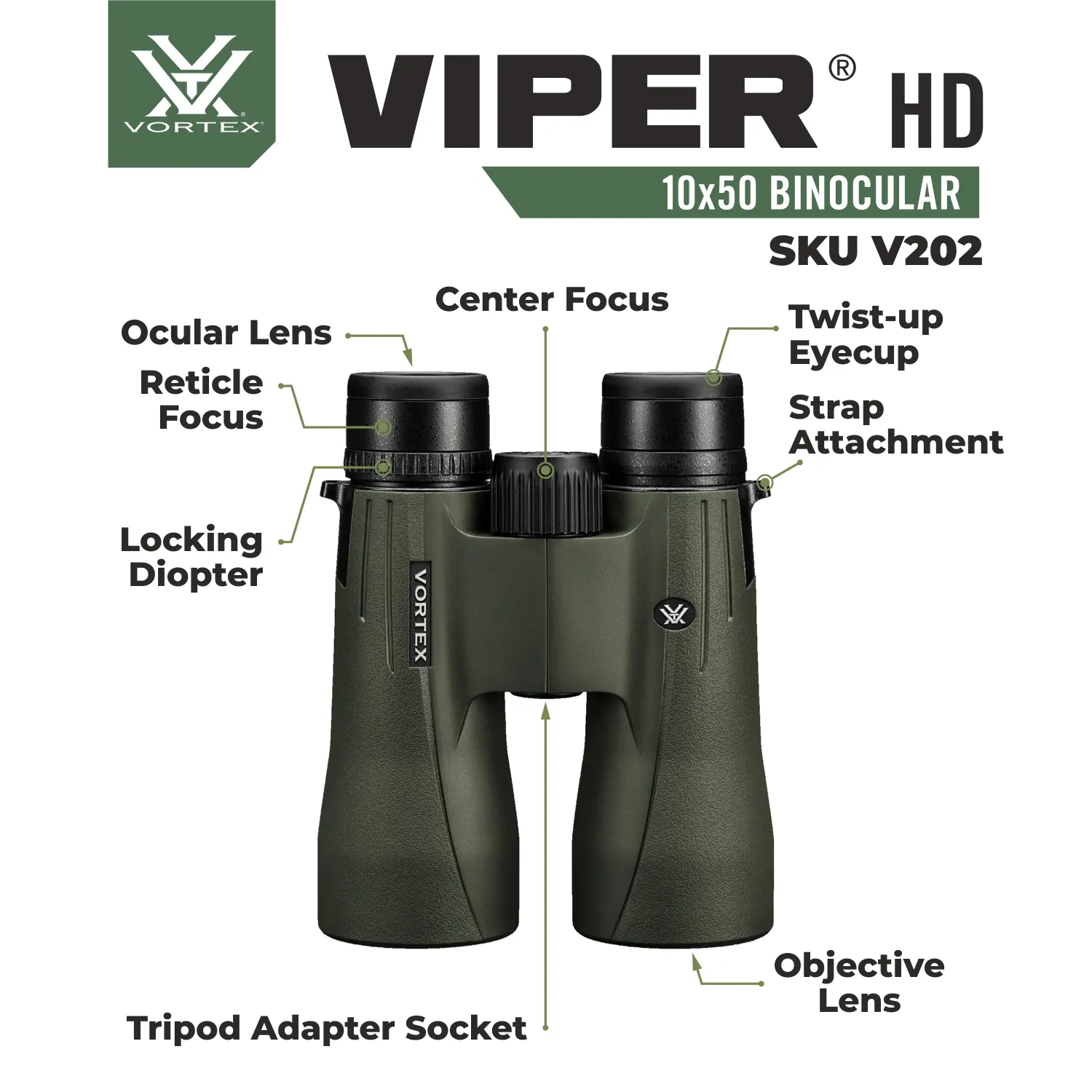 Vortex Optics Viper HD 10x50 Roof Prism Binocular (V202)