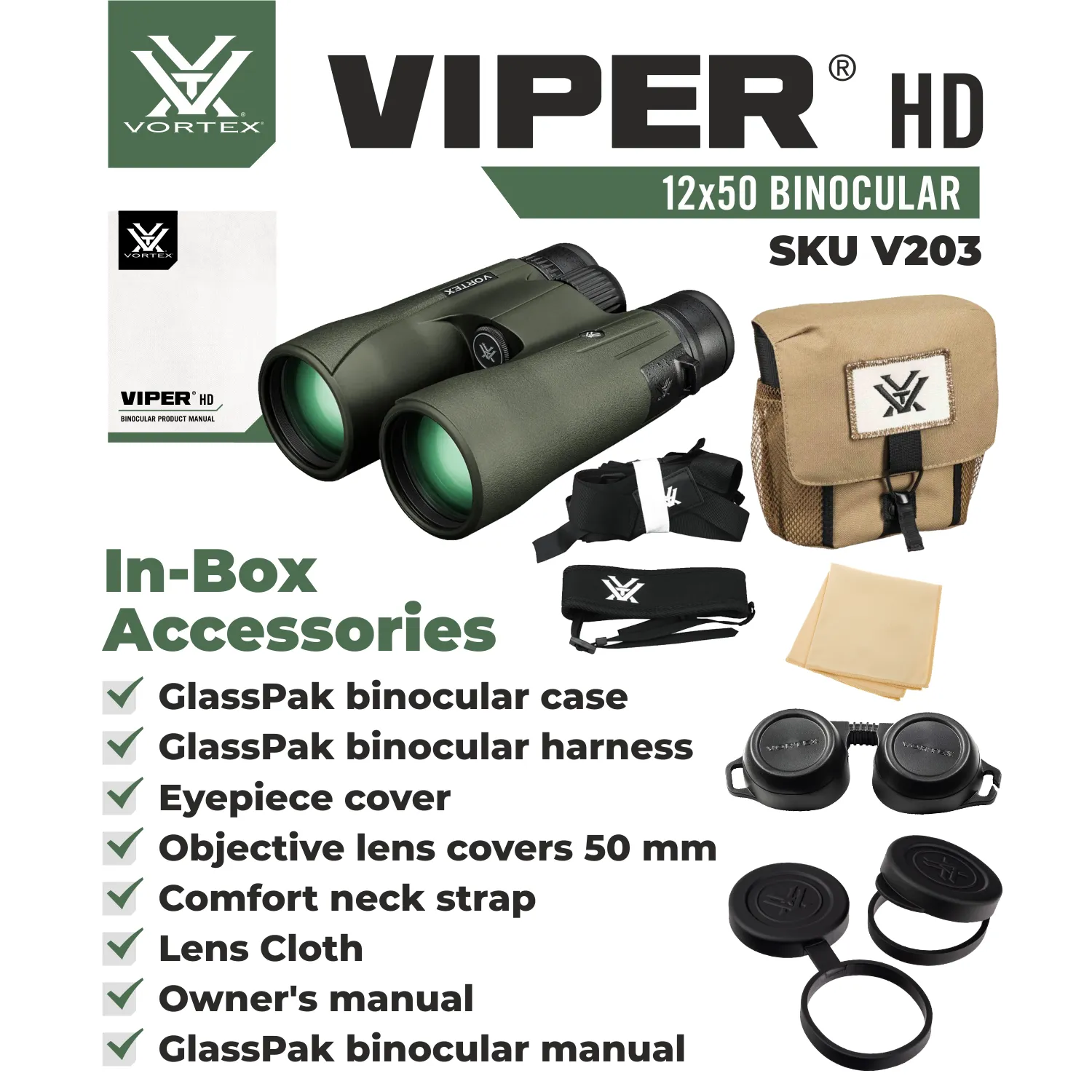 Vortex Optics Viper HD 12x50 Roof Prism Binocular (V203)