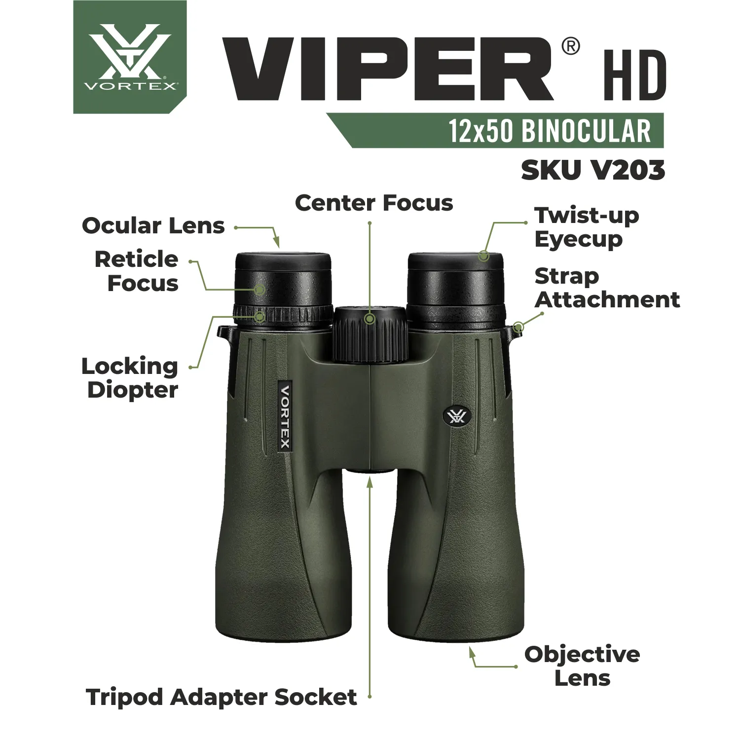 Vortex Optics Viper HD 12x50 Roof Prism Binocular (V203)