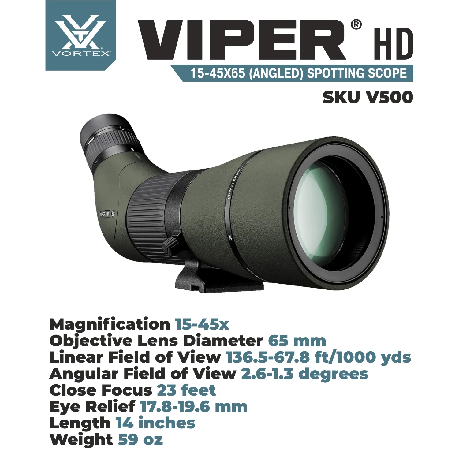 Vortex Optics Viper HD 15-45x65 Angled Spotting Scope (V500)