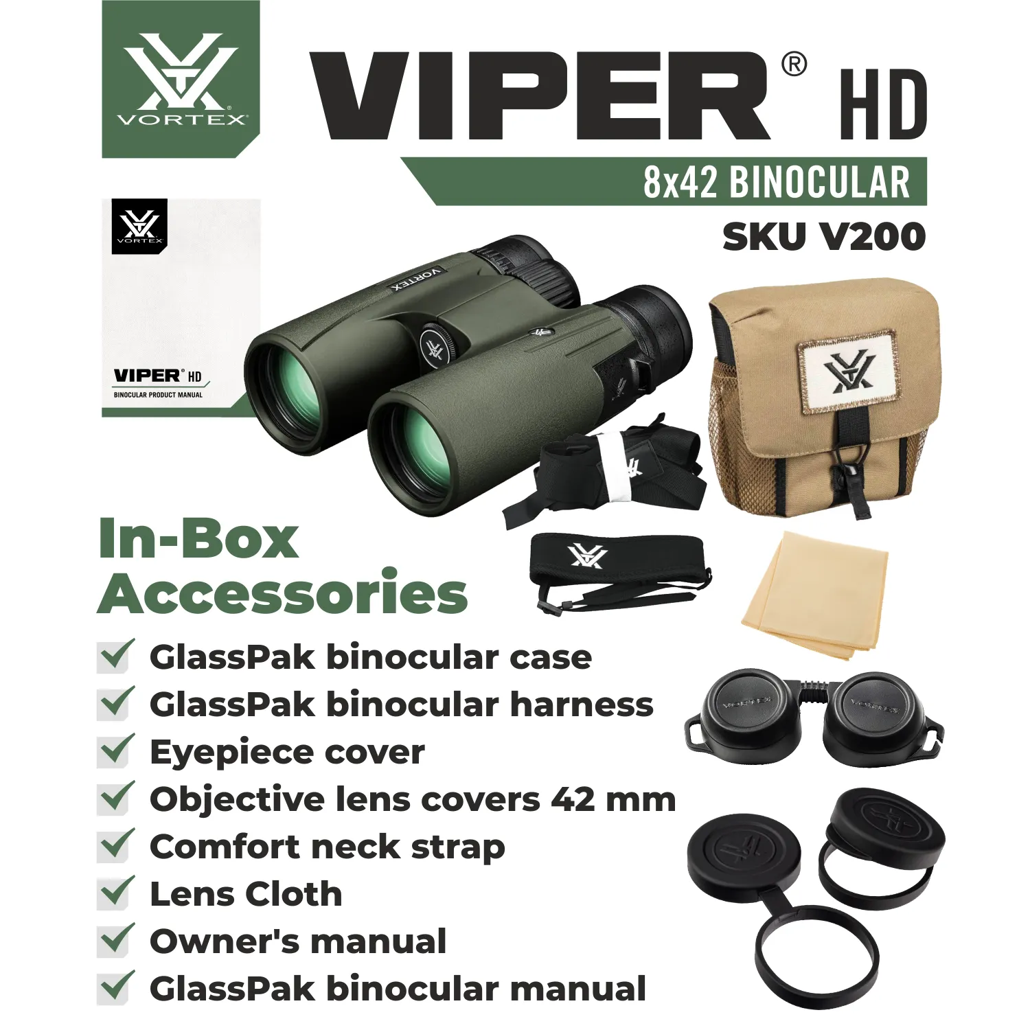 Vortex Optics Viper HD 8x42 Roof Prism Binocular (V200)