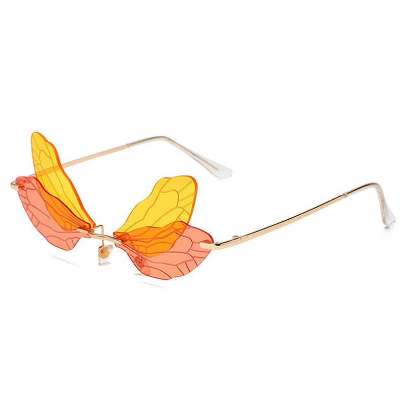 Wholesale Dragonfly Wing Shape Frameless PC Sunglasses