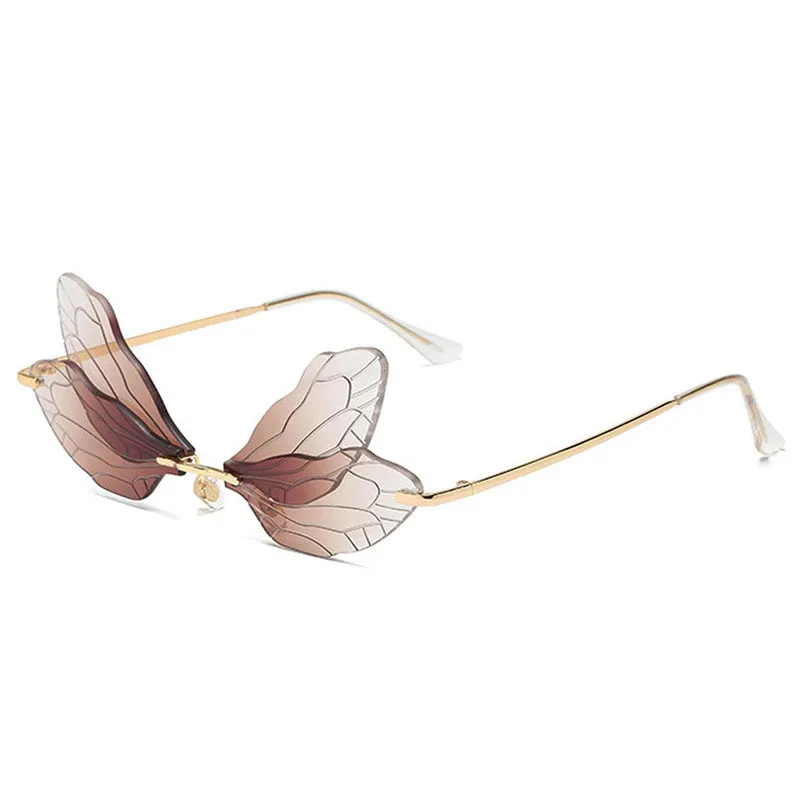Wholesale Dragonfly Wing Shape Frameless PC Sunglasses
