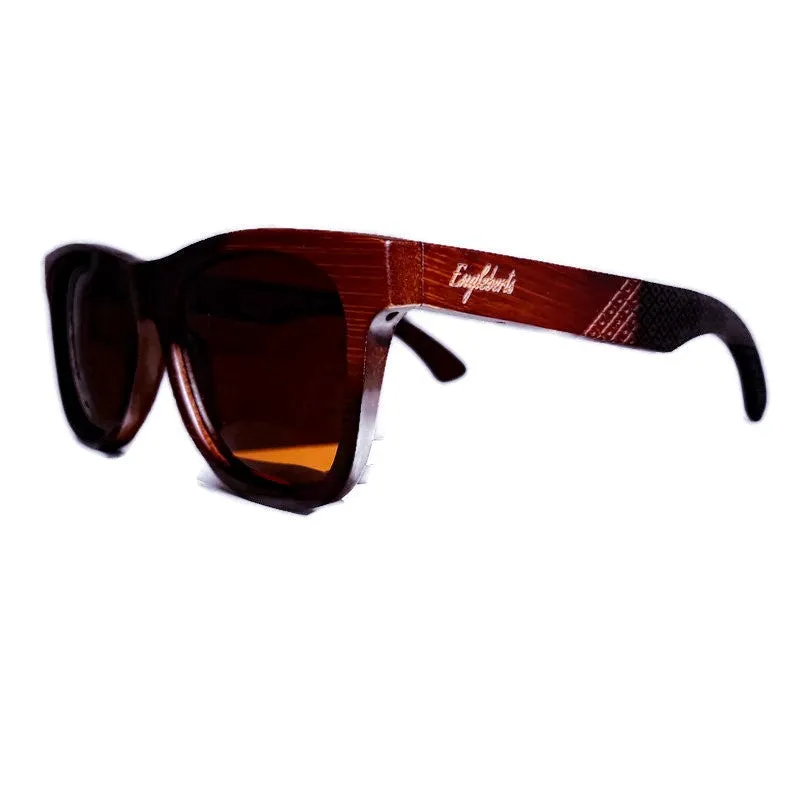Wholesale - Sienna Wooden Sunglasses With Bamboo Case, Tea Colored Polarized Lenses, Handcrafted
