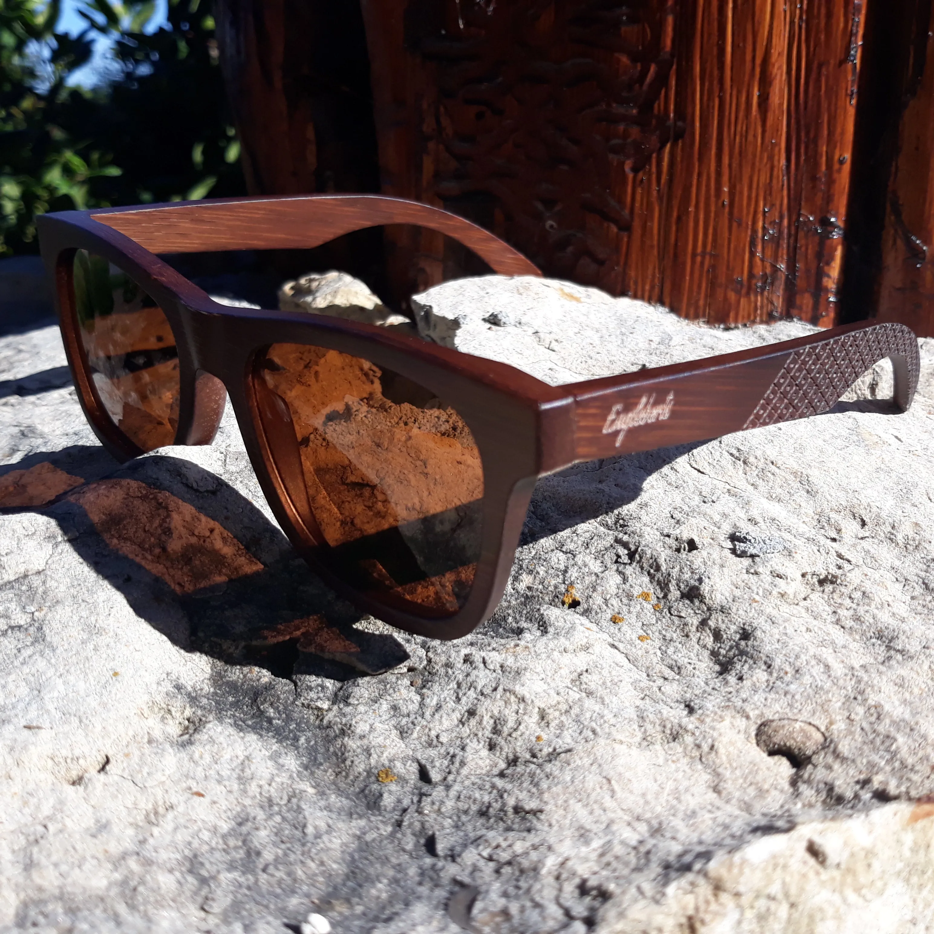 Wholesale - Sienna Wooden Sunglasses With Bamboo Case, Tea Colored Polarized Lenses, Handcrafted