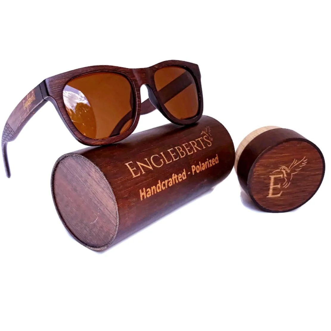 Wholesale - Sienna Wooden Sunglasses With Bamboo Case, Tea Colored Polarized Lenses, Handcrafted