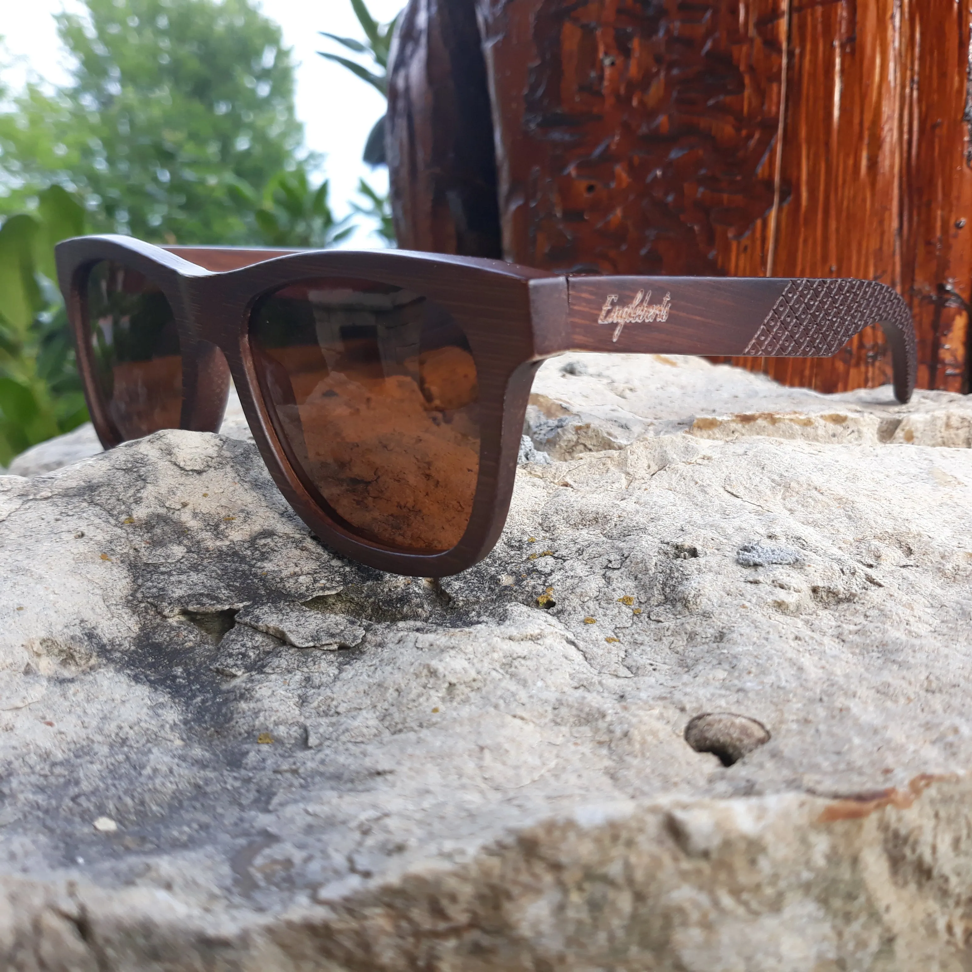 Wholesale - Sienna Wooden Sunglasses With Bamboo Case, Tea Colored Polarized Lenses, Handcrafted