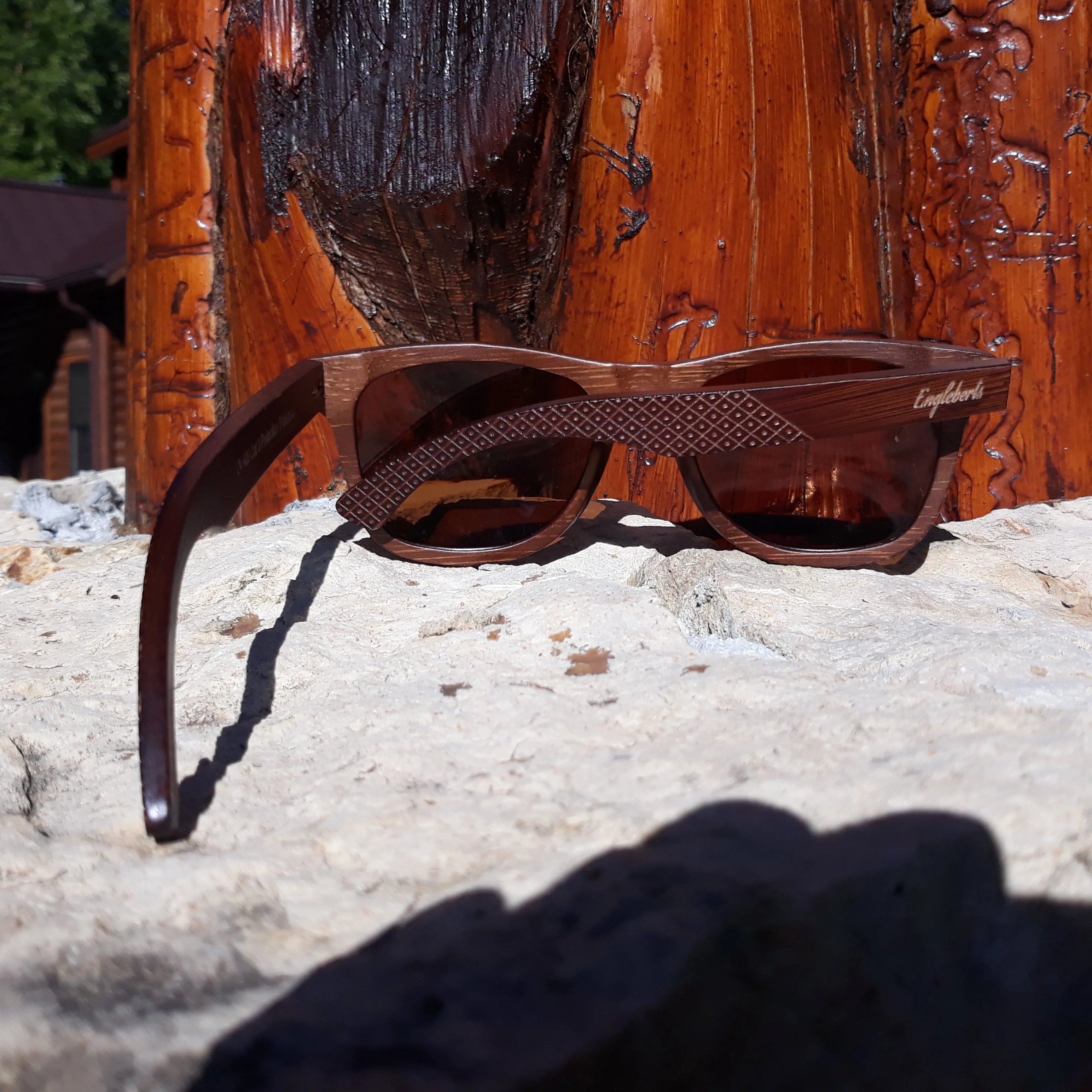 Wholesale - Sienna Wooden Sunglasses With Bamboo Case, Tea Colored Polarized Lenses, Handcrafted