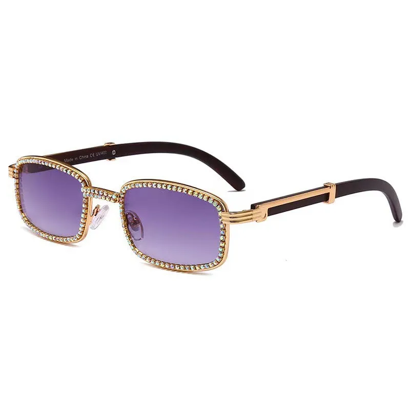 Wholesale Trend Small Square Diamond Chain Metal Retro European and American Sunglasses Women