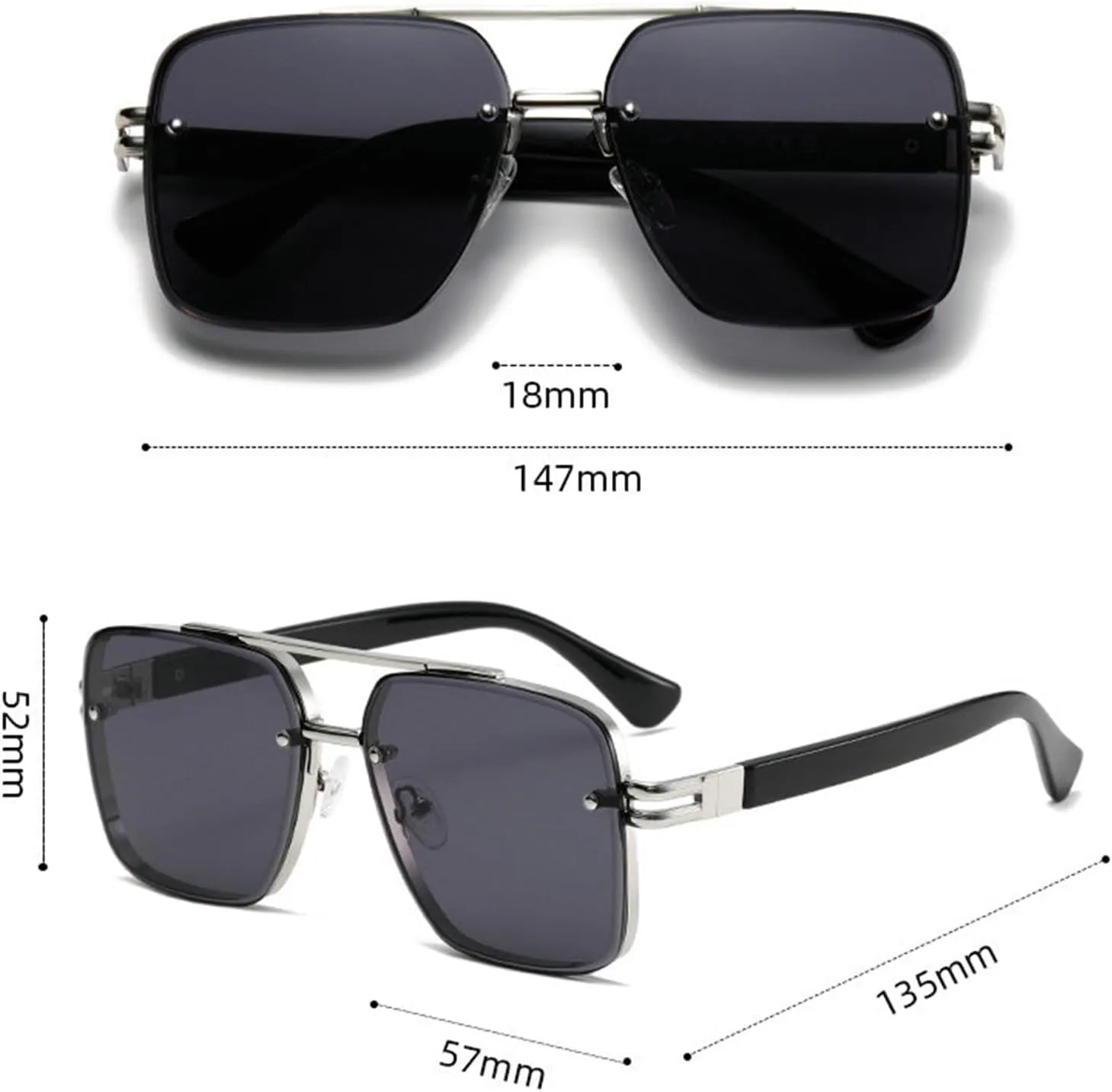 willochra Mens Fashion Classic Square Sunglasses luxury 2024 Double beams vintage oversized Pilot sunglasses shades F27