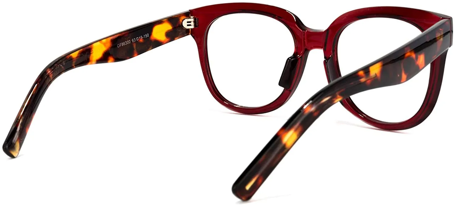 Wine Red Anti Reflective Clear Lens Temple Square Eyeglasses
