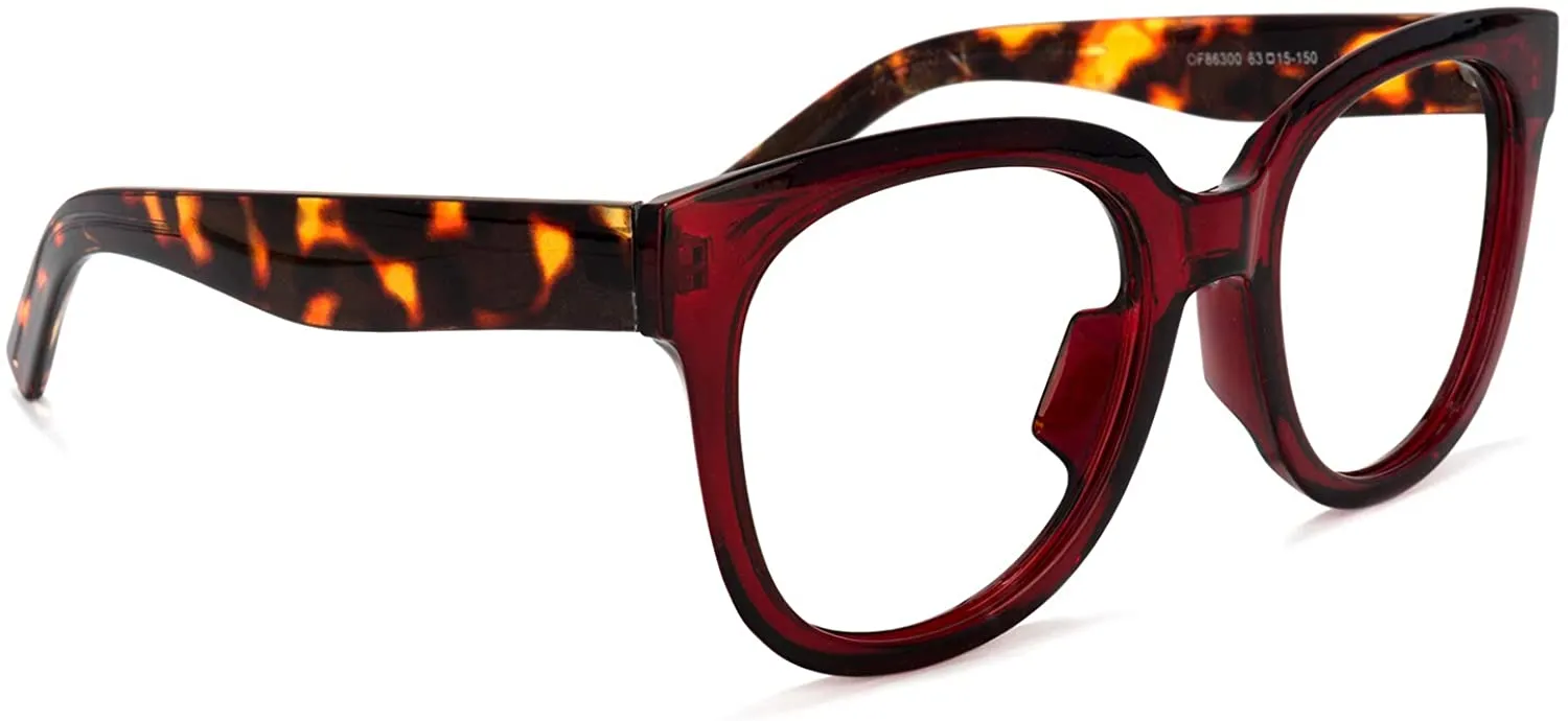 Wine Red Anti Reflective Clear Lens Temple Square Eyeglasses