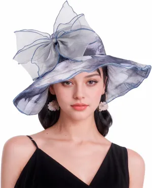 Women Hat Organza Church Dress Fascinator Bridal Tea Party Wedding Hats for Flower Wide Brim Sun Hat