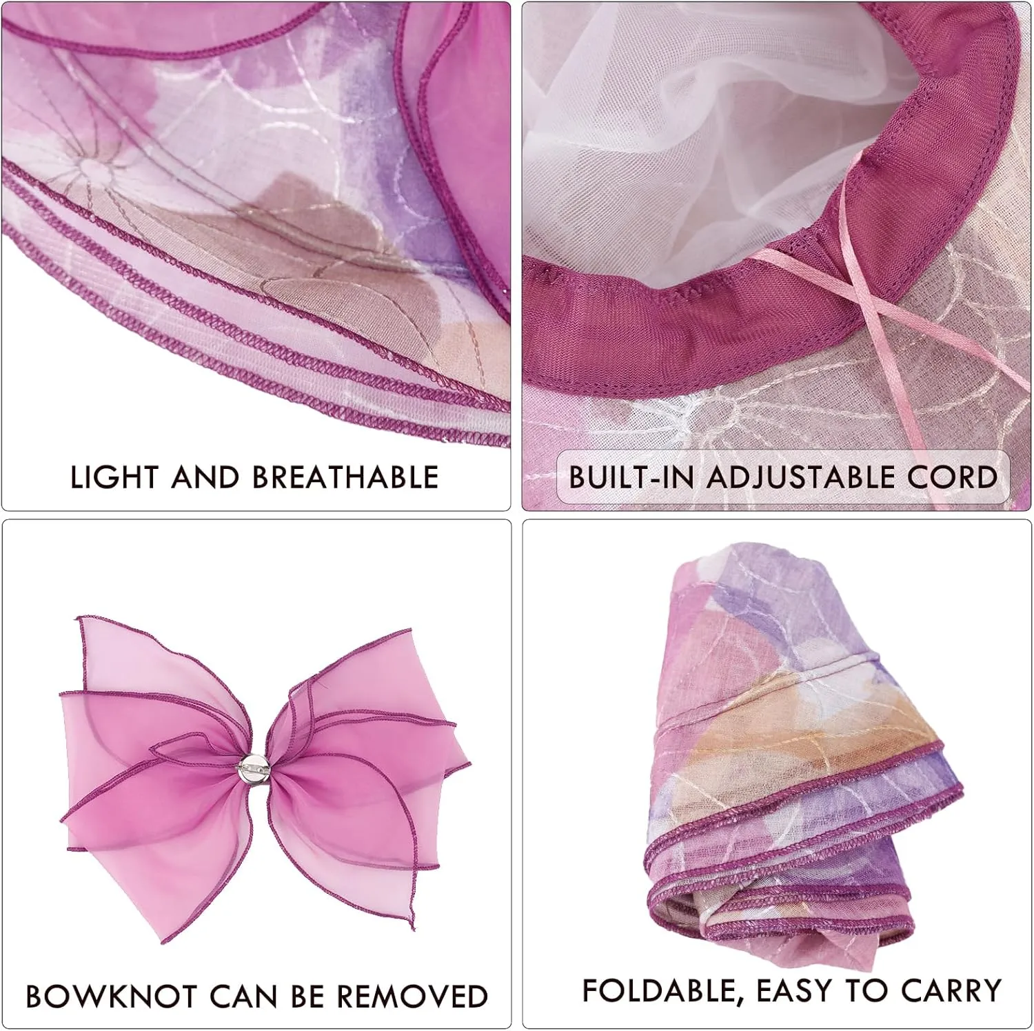 Women Hat Organza Church Dress Fascinator Bridal Tea Party Wedding Hats for Flower Wide Brim Sun Hat