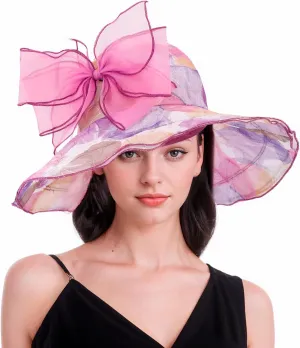 Women Hat Organza Church Dress Fascinator Bridal Tea Party Wedding Hats for Flower Wide Brim Sun Hat