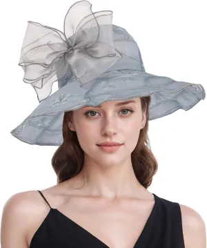Women Hat Organza Church Dress Fascinator Bridal Tea Party Wedding Hats for Flower Wide Brim Sun Hat