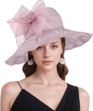 Women Hat Organza Church Dress Fascinator Bridal Tea Party Wedding Hats for Flower Wide Brim Sun Hat