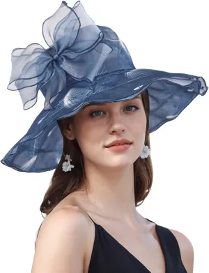 Women Hat Organza Church Dress Fascinator Bridal Tea Party Wedding Hats for Flower Wide Brim Sun Hat