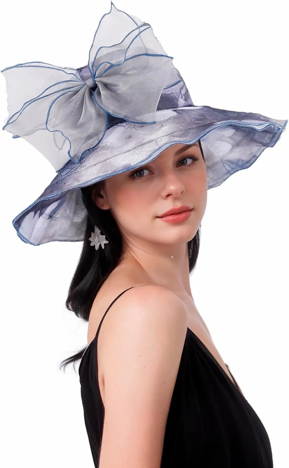 Women Hat Organza Church Dress Fascinator Bridal Tea Party Wedding Hats for Flower Wide Brim Sun Hat