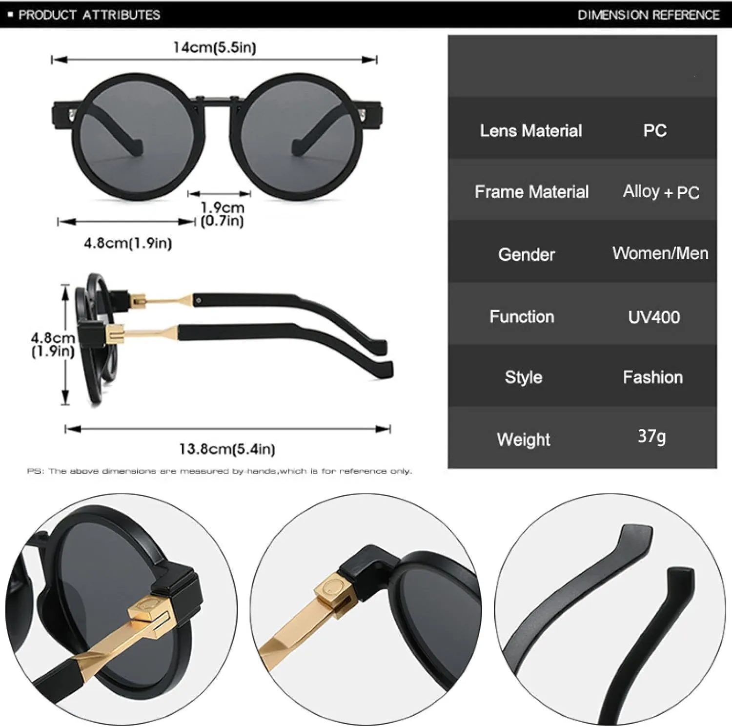 Women Round Punk Sunglasses Shades Uv400 Men Clear Gradient Sun Glasses