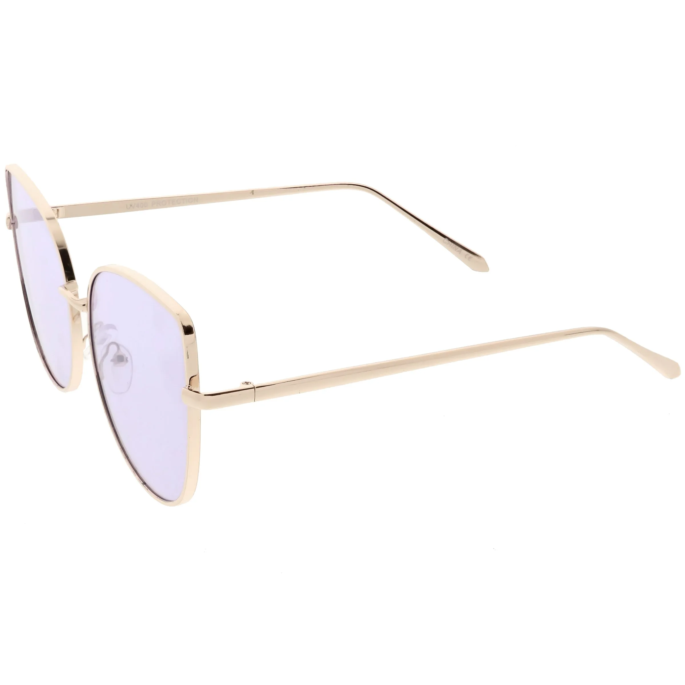 Women's Color Flat Lens Metal Cat Eye Sunglasses C242