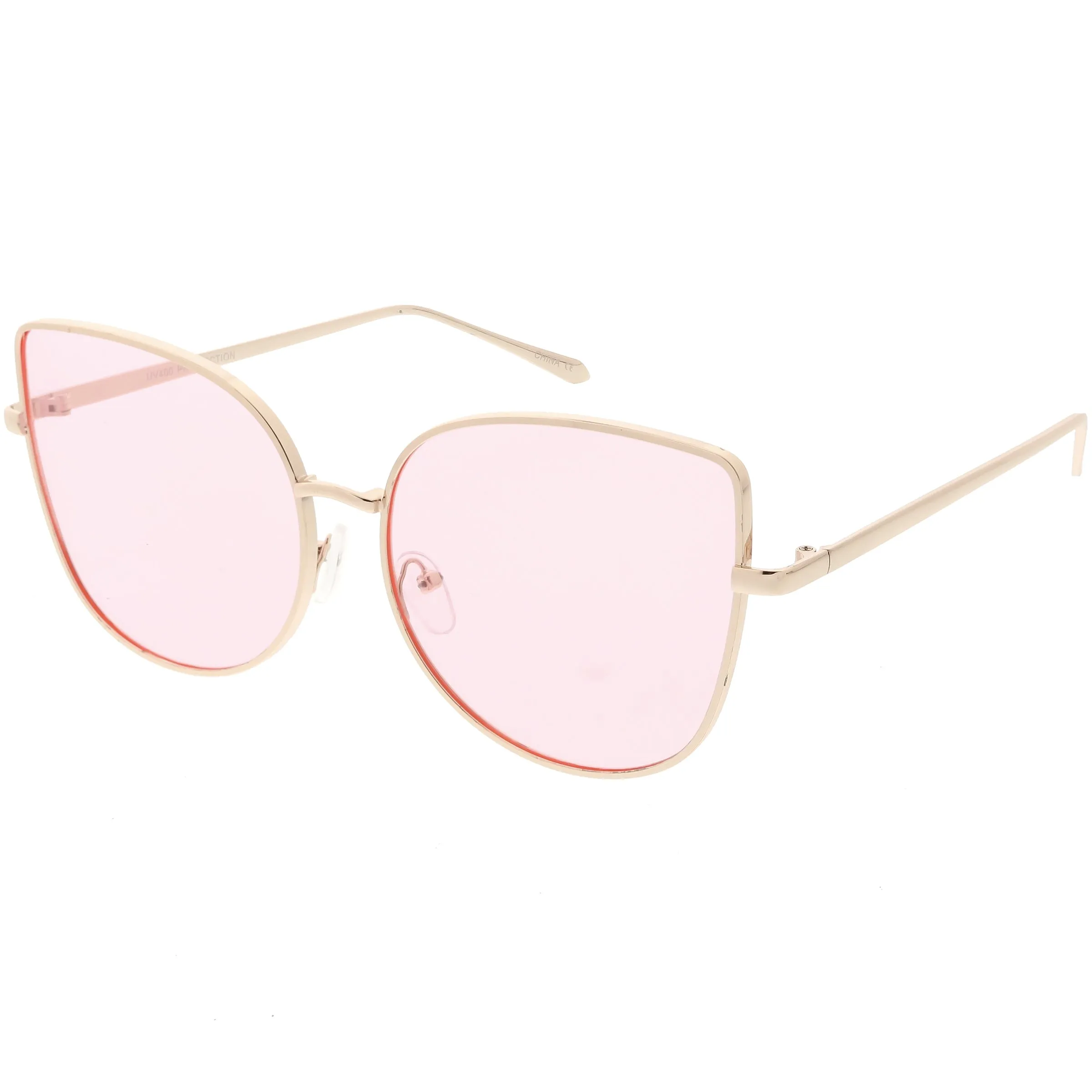 Women's Color Flat Lens Metal Cat Eye Sunglasses C242